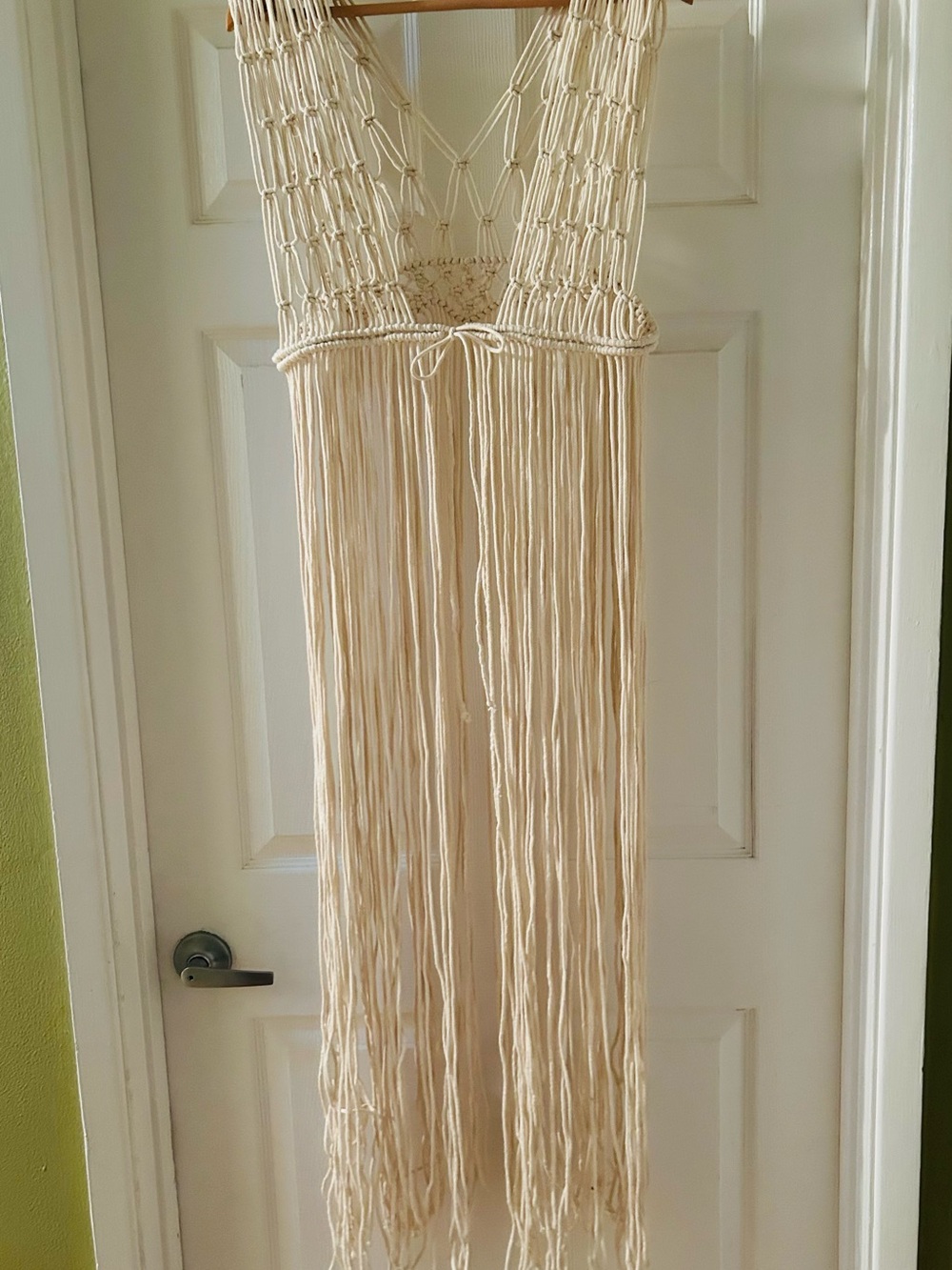 Handmade Macramé Fringe Maxi Dress in Cream